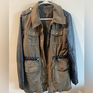 Army green, faux leather lightweight jacket